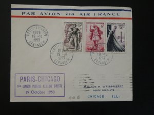 first flight cover Paris Chicago Air France 1953