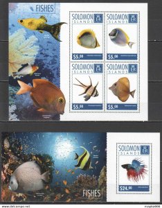 2014 Solomon Islands Fishes Marine Life Fauna #2902-06 1+1 ** Ls215