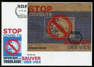 TOGO 2020 VIRUS PANDEMIC PRINTED ON WOOD SOUVENIR SHEET FIRST DAY COVER
