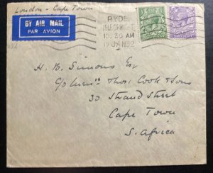 1932 Ryde Isle Of Wright First Flight Cover FFC To Cape Town South Africana