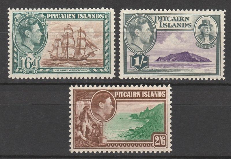 PITCAIRN ISLANDS 1940 KGVI PICTORIAL 6D 1/- AND 2/6