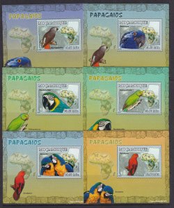 Mozambique 2007 Birds Parrots 6 S/Sheets Deluxe Edition MNH