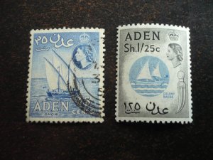 Stamps - Aden - Scott# 52, 56 - Mint Hinged & Used Partial Set of 2 Stamps