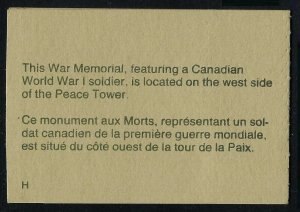 Canada BK92b: Scott 948ai HARRISON Plate 2 booklet in World War I Soldier cover