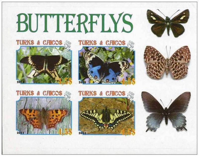 TURKS CAICOS SHEET IMPERF CINDERELLA BUTTERFLIES INSECTS