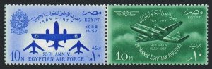 Egypt 408-409a pair, MNH. Mi 520-521. Egyptian Air Force & Misrair,25th Ann.1957