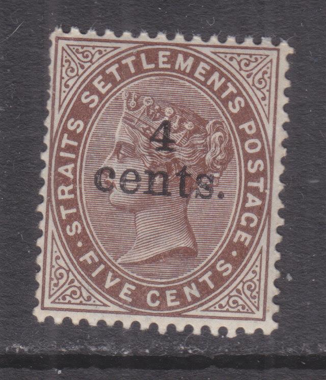 STRAITS SETTLEMENTS, 1898 4 Cents on 5c. Brown, mnh.