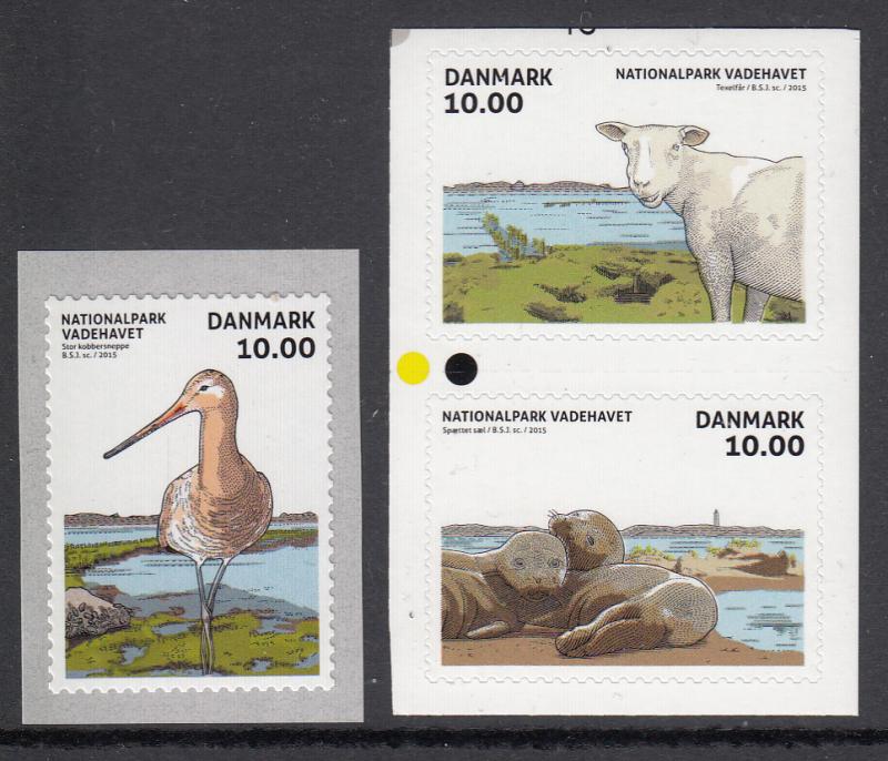 Denmark MNH 2015 Set of 3 Wildlife - The Wadden Sea National Park