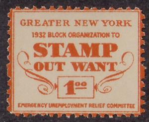 Greater New York $1 Stamp Out Want Depression Era label NG