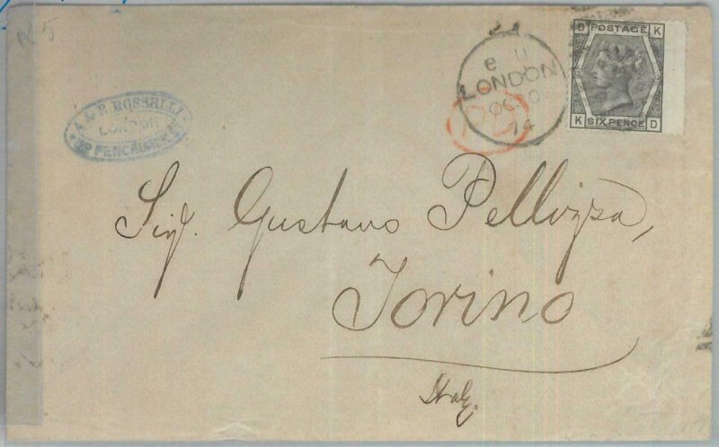 82207 - GB - Postal History -  SG # 147 (probably) on COVER to ITALY 1874