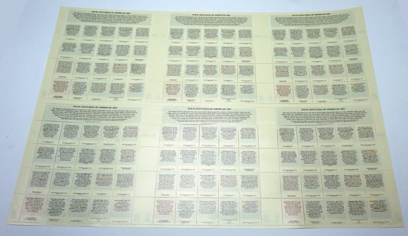 USA #3236 American Art Four Centuries 1998 Full Press Uncut Sheet Mint NH