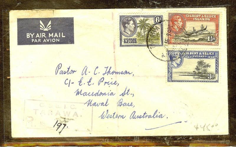 GILBERT AND ELLICE ISLANDS (P1106B) 1955 KGVI REG FROM TARAWA TO WEST AUSTRALIA