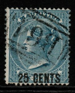 MAURITIUS USED IN SEYCHELLES SGZ42 1878 25c on 6d SLATE-BLUE USED