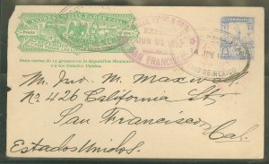 Mexico  1897 5c Blue Postal Stationery on Express Wells Fargo, y cia entire, San Francisco, Wells Fargo Receiving Mark plus a Re