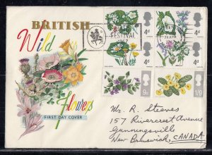 Great Britain Scott 488-93 FDC - Flowers