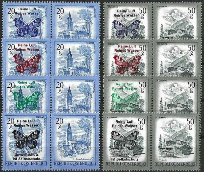 1983 Austria Definitives with Butterflies Overprint, 8 pairs VF/MNH!!! LOOK!