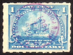 1898, US 1c, Documentary, Used, Handstamped, Sc R163