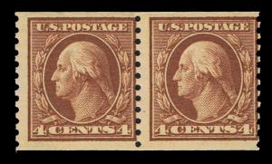 GENUINE SCOTT #457 MINT OG NH COIL PAIR 1915 ROTARY PRESS PERF-10 SCV $140 #3466