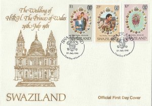 Swaziland Scott 382-4 FDC - 1981 Royal Wedding