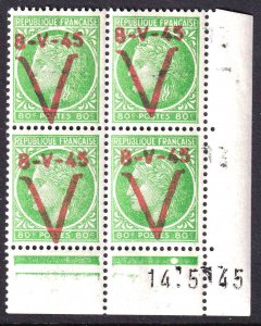 FRANCE 530 PL# BLOCK 4 8-V-45 AIX EN OTHE LIBERATION OVRPRNT OG NH VF SIGNED #2