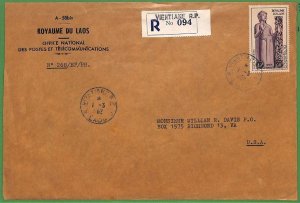 ZA1853 -  LAOS - Postal History - Registered  COVER to USA  - 1962