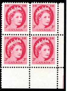  339ii, 3c carmine rose, MNH, Blank PB, F, LR, QEII Wilding, Canada Postage