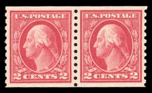 United States, 1910-30 #444 Cat$120, 1914 2c carmine, horizontal pair, lightl...