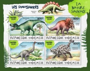 Togo - 2019 Dinosaurs on Stamps - 4 Stamp Sheet - TG190104a