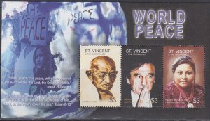ST VINCENT Sc #3445 CPL MNH  S/S of  3 for WORLD PEACE