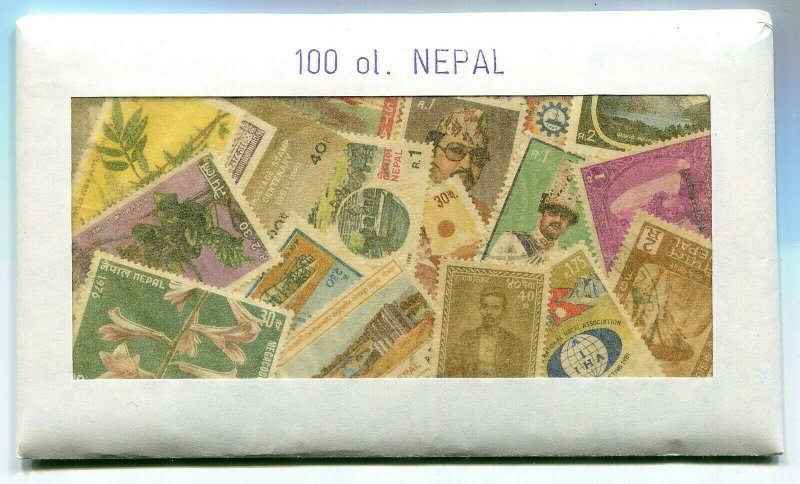 NEPAL 100 DIFFERENT STAMPS IN OLD STYLE SALES PACKAGE