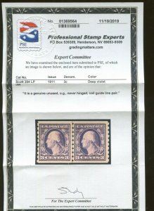 1911 United States Postage Stamp #394 Mint Never Hinged VF Line Pair Certified 