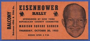 1952 Ticket to Republican Eisenhower Rally - Madison Square Garden, NYC, XF