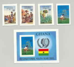 Ghana #970-974 Youth Year, Trees, Education, Food 4v & 1v S/S Chromalin Proofs