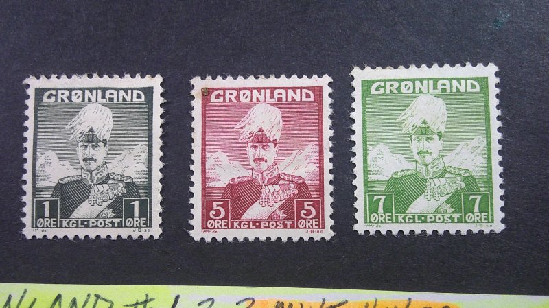 Greenland 1938 First Issue Scott# 1, 2, 3 Mint VF-XF Hinged Short set of 3