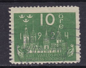 Sweden Scott 212 July 1924 UPU 10 ore Watermarked, VF Used