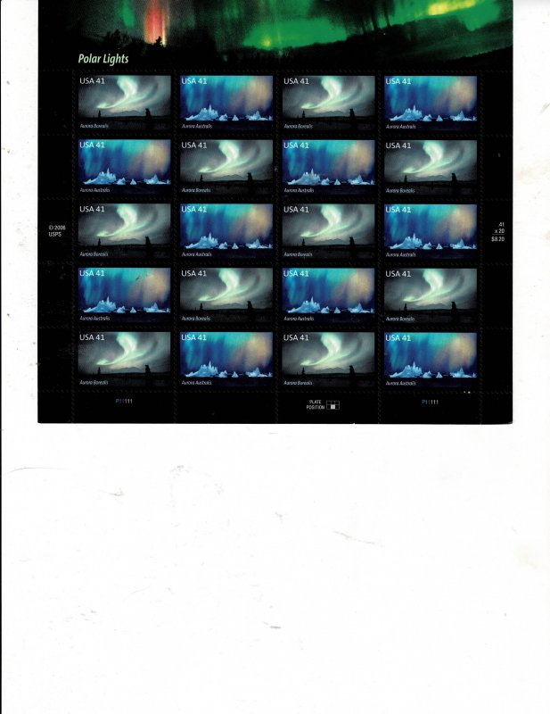Polar Lights Aurora Borealis 41c US Postage Sheet #4203-04 VF MNH