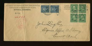 Guam Scott 1 Block & 5 Pair of Stamps on Official Business Registered 1905 Cover