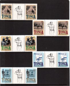 Tonga 1982 MNH Sc 504-8 SPECIMEN Gutter Pairs