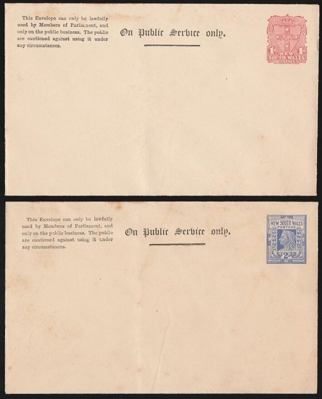 NEW SOUTH WALES Envelope-Official 1900 Arms 1d & QV 2d Parliamentary envelopes