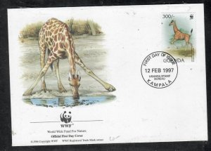 UGANDA COVER (P0201B) 1997 WWF GIRAFFE  300/- FDC CACHETED UNADDRESSED  #2 