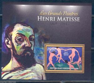 CENTRAL AFRICA 2012  THE GREATEST PAINTERS HENRI MATISSE  SOUVENIR SHEET NH