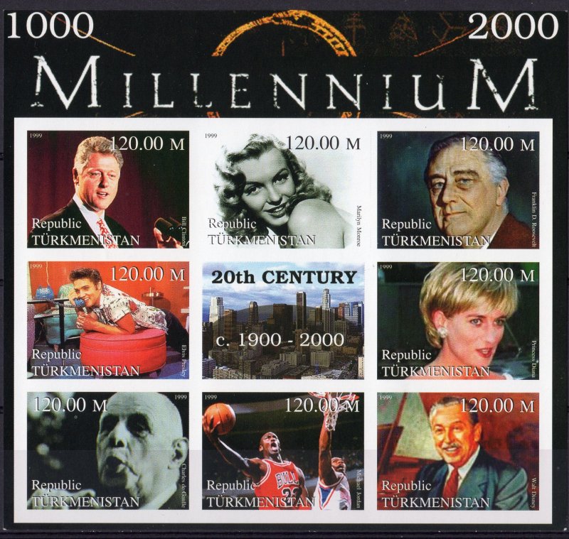 Turkmenistan 1999 Princess Diana/De Gaulle/Disney/M.Monroe Shlt(9) IMPERF.MNH