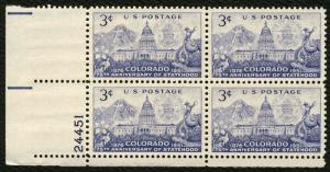 #1001 3c Colorado Statehood, Plate Block [24451 LL] Mint **ANY 5=FREE SHIPPING**
