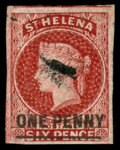 MOMEN: ST HELENA SG #3 1861 IMPERF USED LOT #60426