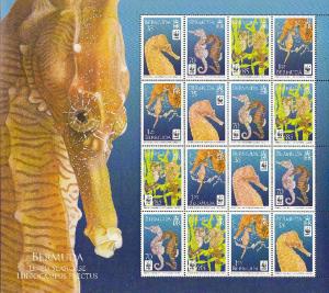 Bermuda WWF Lined Seahorse Sheetlet of 4 sets SG#1065-1068 SC#1010-1013