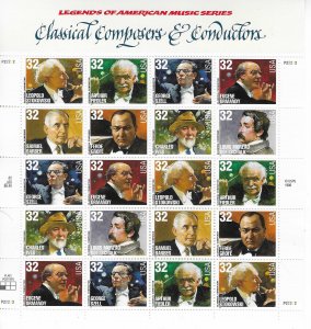 US#3158-3165a  $0.32 Composers & Conductors PANE OF 20 (MNH) CV$32.50