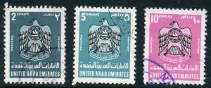 UNITED ARAB EMIRATES # 102 - 104 VF Used Issues HI VAL - COAT OF ARMS - S6279