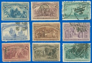 USA SCOTT #230-#238 COLUMBIANS, Used-Fine, No Faults of Note, SCV $145.20 (SK)