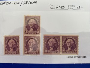 US Stamps-SC# 720 - 722 - MNH - W/ Joint Line Pairs - CV $21.45
