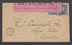 Mozambique Sc 38 pair CENSORED cover to DURBAN, OPENED UNDER MARTIAL LAW label